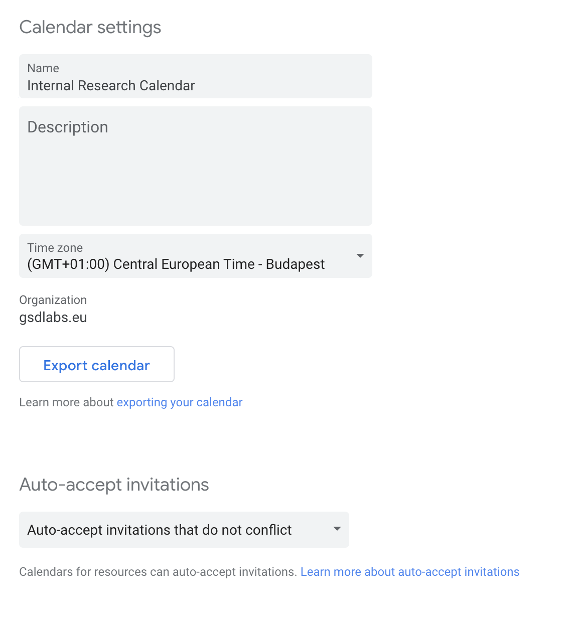 Configuring basic settings in google calendar